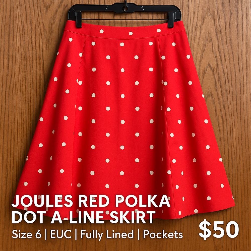 Joules Red Polka Dot A-Line Skirt w/ Pockets | Size 6 | EUC
